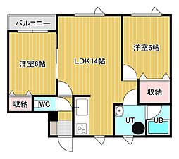 リバティ中央 2LDKの間取図画像
