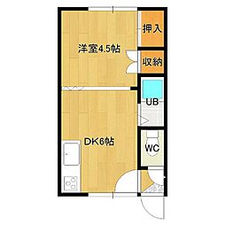 コーポ中田 1DKの間取図画像