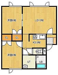 グレイス小泉2 2LDKの間取図画像