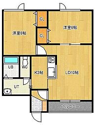 グレイス小泉1 2LDKの間取図画像