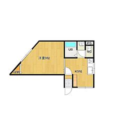 オリス山下B 1Kの間取図画像