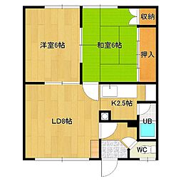 北進ハイツ 2LDKの間取図画像
