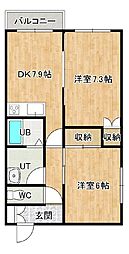 ハイツシャレード 2DKの間取図画像