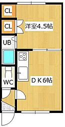 メゾン北進 1DKの間取図画像