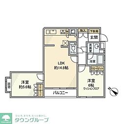 松原タウンホーム 3階2LDKの間取り