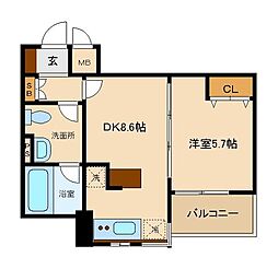 ソシア千歳烏山 3階1LDKの間取り
