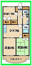 ドミールシャルマン 1階3DKの間取り