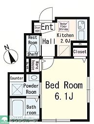 メローン 1Kの間取図画像