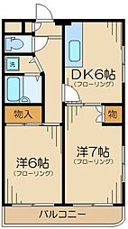 エクストール武蔵野台 2DKの間取図画像