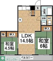三鷹台サンハイツ 2LDKの間取図画像