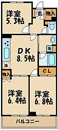 第2ゼルコーバ烏山 3DKの間取図画像