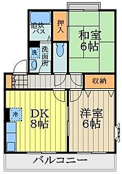 シャトレJINDAIB棟 2DKの間取図画像