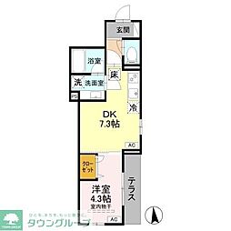 D Paina岩戸北四丁目 1DKの間取図画像