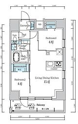デュオフラッツ葛西 14階2LDKの間取り