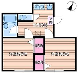 グリーンハイツII 2階2Kの間取り