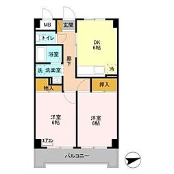 メンション・ロータス 2階2DKの間取り