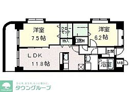 ラポール西大島ウェスト 2LDKの間取図画像