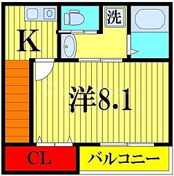 クラシオ北習志野 2階1Kの間取り