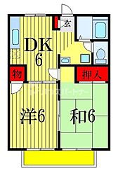 ベルメゾンB棟 1階2DKの間取り