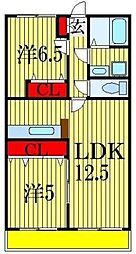 グランピリエ 3階2LDKの間取り