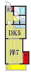 大久保ハイツ 1階1DKの間取り