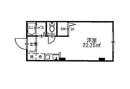 第17中央ビル 2階1Kの間取り