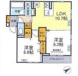 Resi NOIR(レジノワール) 2LDKの間取図画像