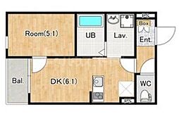 オードビー幕張本郷 2階1DKの間取り