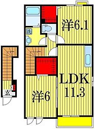 Ｓｏｌ　Ｓｕｂｉｒ　II 2階2LDKの間取り