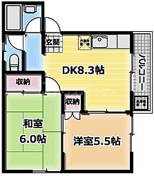 メゾンきぬた 2階2DKの間取り