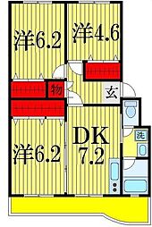 津田沼グリーンハイツ 3DKの間取図画像