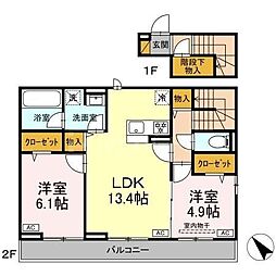 トロワ・プレール 2LDKの間取図画像