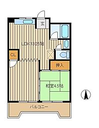 矢澤ハイツ 1LDKの間取図画像