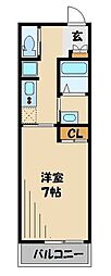 グランディール上落合 1Kの間取図画像