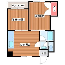 サンシャインMKM東小橋 2DKの間取図画像