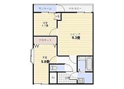 信開ドムス大聖寺駅前 2DKの間取図画像