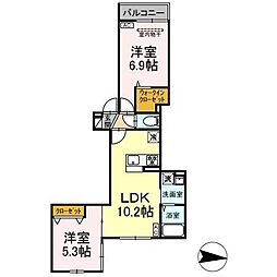 アンソレイエ2 2LDKの間取図画像