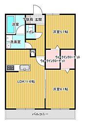 つくばエクスプレス つくば駅 バス5分 二の宮三丁目下車 徒歩2分の賃貸マンション 4階2LDKの間取り