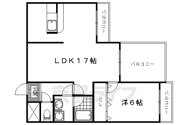 長八館 3-B｜京都府京都市北区鷹峯藤林町(賃貸マンション1LDK・3階・45.00㎡)の写真 その2