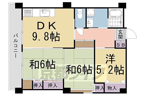 京都府京都市左京区新間之町通二条下る頭町(賃貸マンション3DK・2階・66.92㎡)の写真 その2