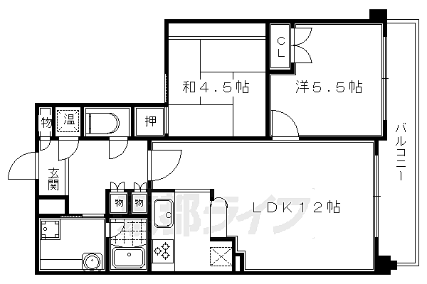 京都府京都市左京区北白川上終町(賃貸マンション2LDK・5階・64.50㎡)の写真 その2