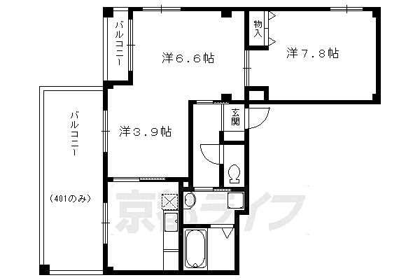 京都府京都市左京区田中下柳町(賃貸マンション1LDK・5階・51.11㎡)の写真 その2