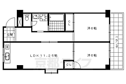 京都地下鉄東西線 蹴上駅 徒歩20分の賃貸マンション 3階2LDKの間取り