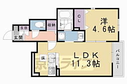 グレーヌ東寺 1LDKの間取図画像