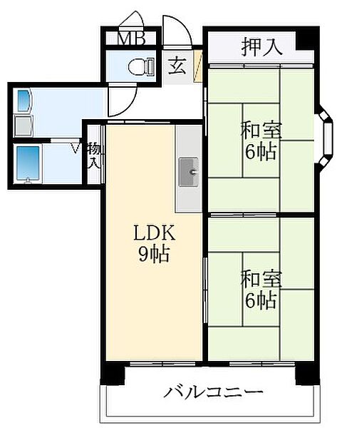 大阪府羽曳野市恵我之荘2丁目(賃貸マンション2LDK・3階・50.00㎡)の写真 その2