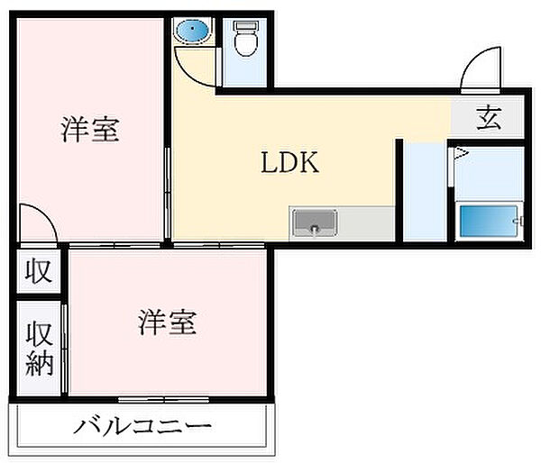 大阪府松原市阿保1丁目(賃貸マンション2LDK・2階・42.65㎡)の写真 その2