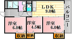 ルービンスくるめ木 3階3LDKの間取り
