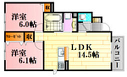 花水木ハイツB 2LDKの間取図画像