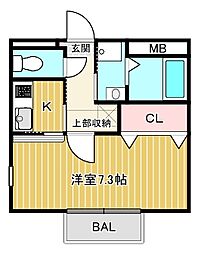 サンパティークメゾン 1Kの間取図画像