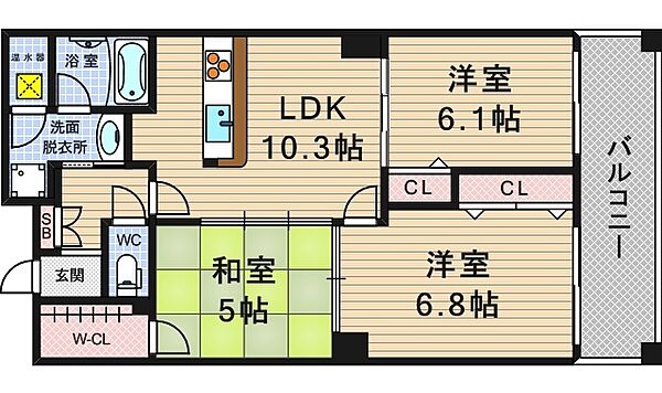 樹樹ガーデン 1901｜大阪府大阪市西区南堀江1丁目(賃貸マンション3LDK・19階・65.02㎡)の写真 その2